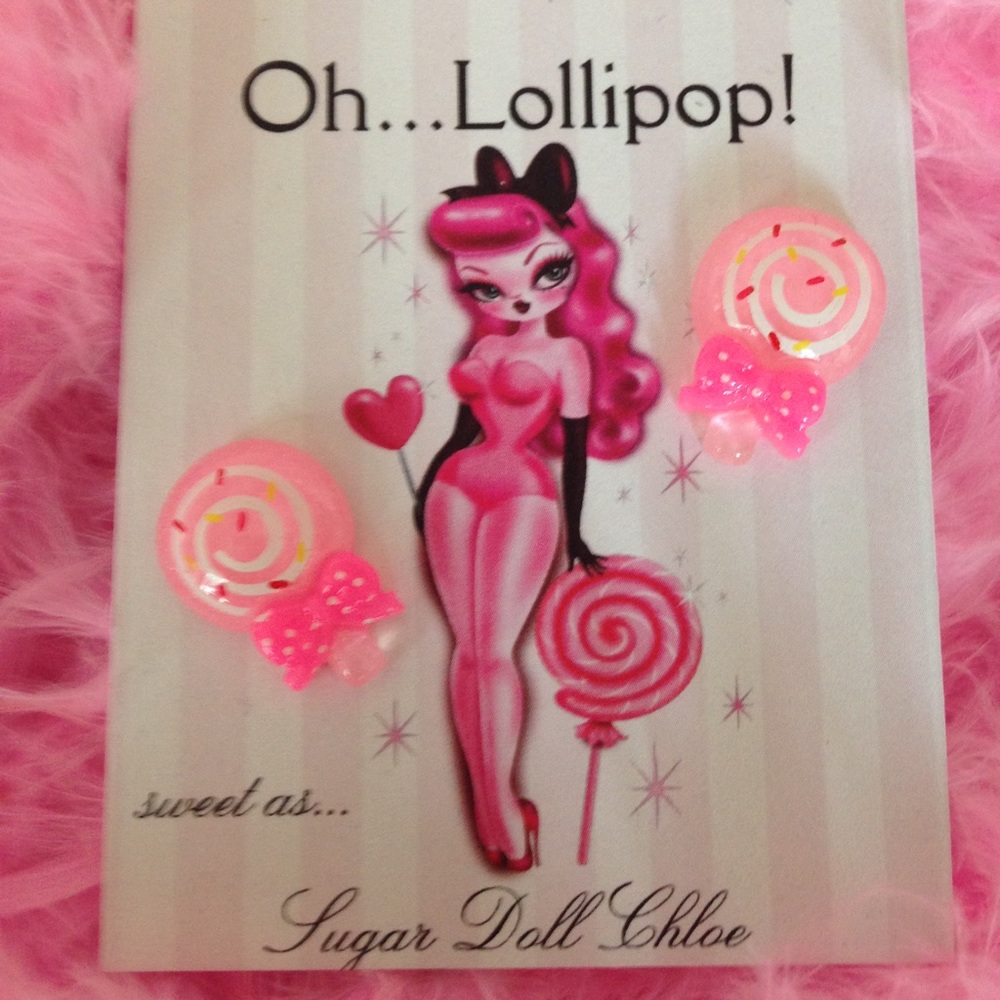 Oh lollipop sugar doll candy sprinkle earrings Christmas socking stuffer gift